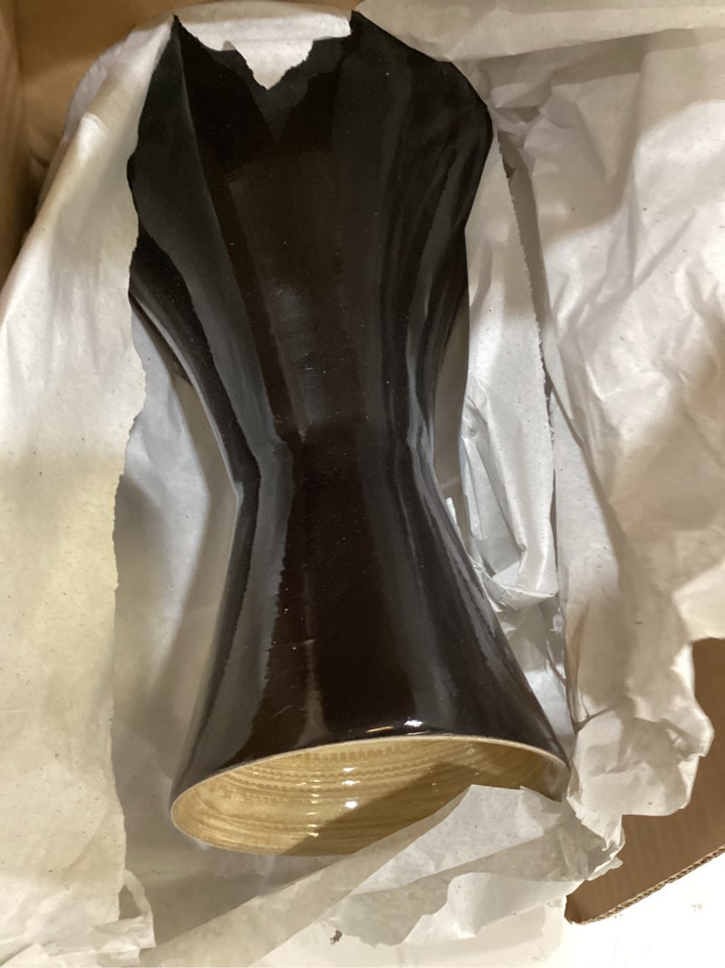 Condition photo showing As Is for handcrafted sustainable bamboo vase - decorative 24-inch-tall teardrop floor vase for silk plants, flowers, and filler decor by villacera (black)