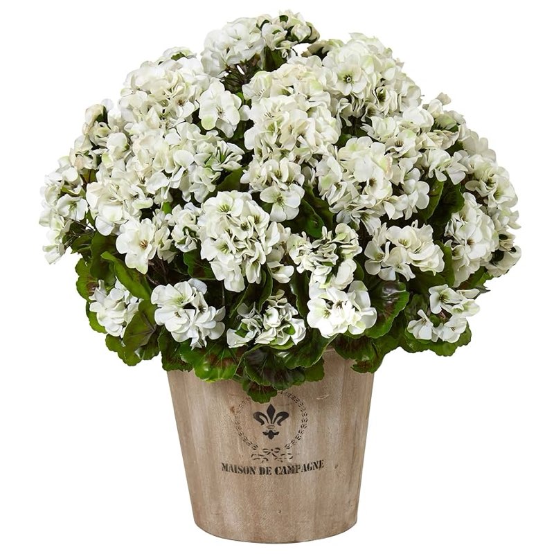 Nearly Natural 6998-WH Geranium Silk Flowering Plant in Farmhouse