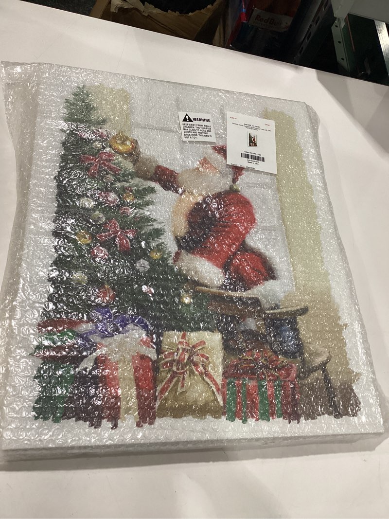 Condition photo showing Good Condition for The Stupell Home Décor Collection Holiday Santa Decorating Christmas Tree with Gifts Painting Stretched Canvas Wall Art, 16 x 20, Multi-Color Gallery Wrapped Canvas 16"L x 1.5"W