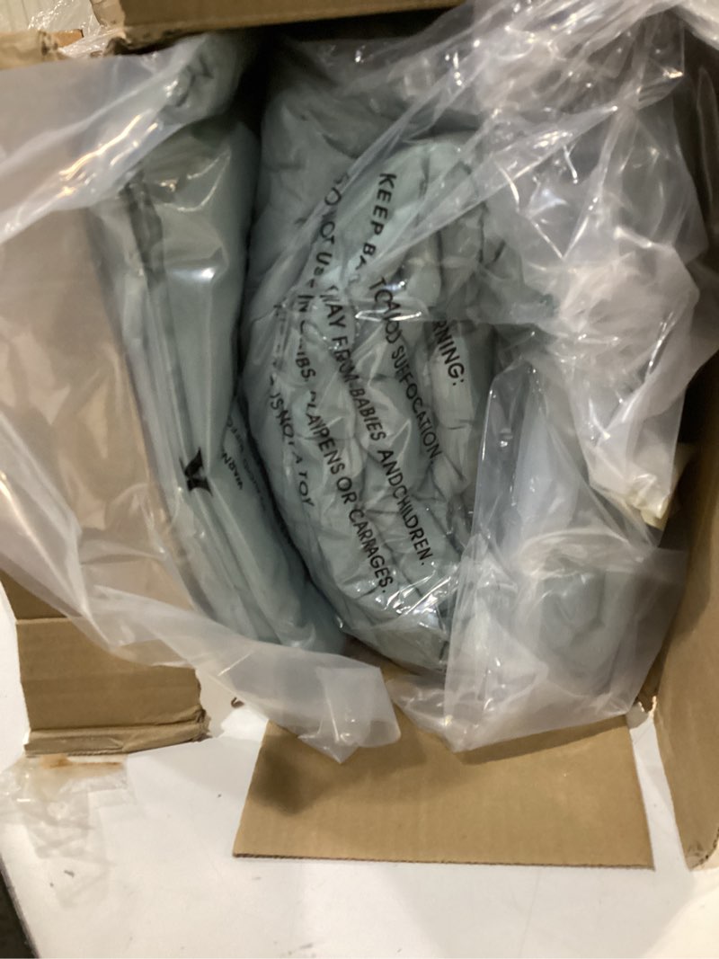 Condition photo showing New/Like New for monbix king size comforter set - 7 pieces bed in a bag king, sage green bedding sets with comforter, all seasons comforter bed set with sheets, pillowcases & shams sage green king(102"x90")