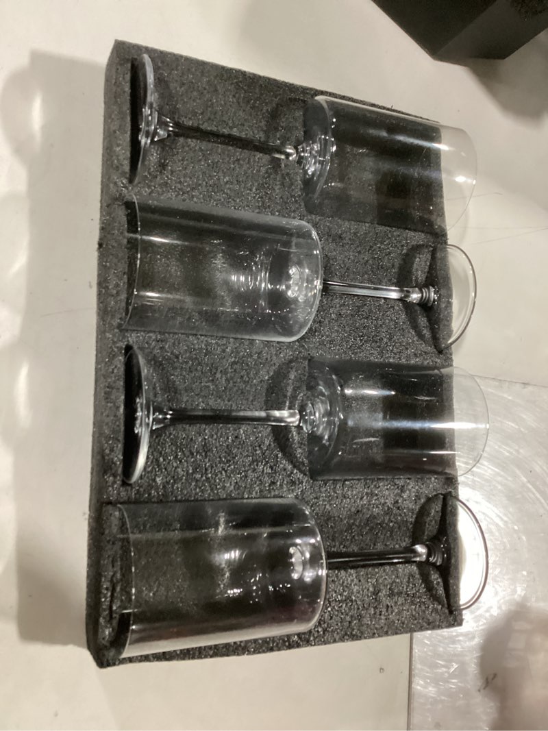Condition photo showing Good Condition for wine glasses set of 4 - hand blown wine glass 15oz in gift packaging - large white wine glass on long stem - unique modern shape - for wedding, anniversary, mother’s day