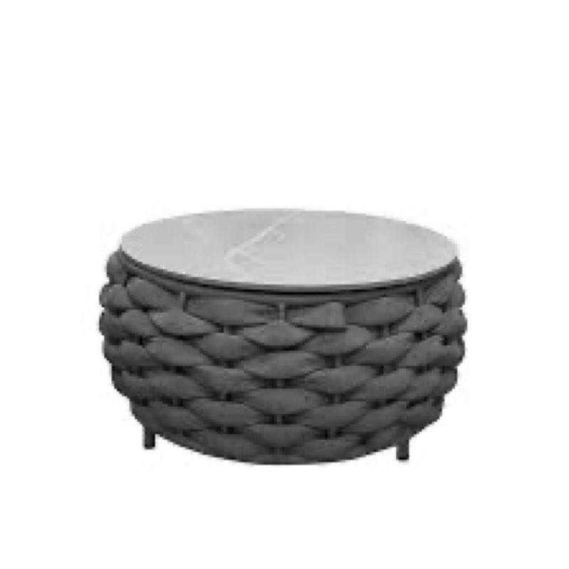Outdoor Coffee Table for Patio Table Rope Patio Coffee Table Lawn Garden Small Coffee Table with Rock Slab Top All-Weather, 25.6in(Textilene Rope, Dark Grey)
