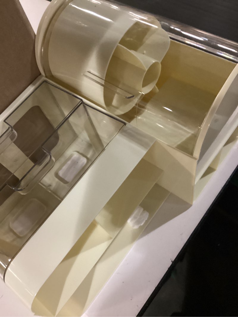 Condition photo showing Good Condition for focket desktop organizer, 2 drawers rotating pen holder 4 compartments office desk organizer, stationery storage box with smoothly drawer operation for office home (cream yellow)