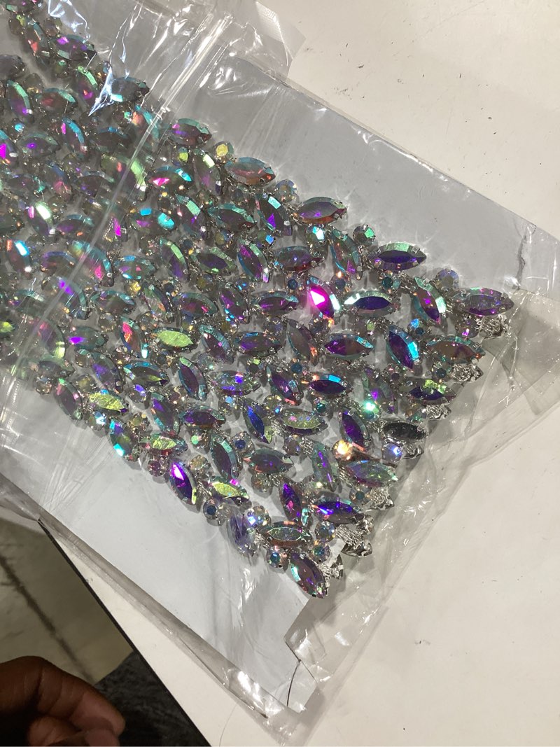 Condition photo showing Good Condition for bbto rhinestone chain trim applique embellishment crystal wedding bridal costume flower leaf chain sewing bling trim for jewelry diy necklace bags parties(3 yards,ab) ab 3 yards