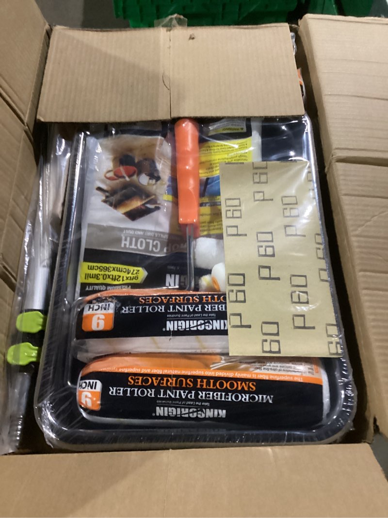Condition photo showing Good Condition for King Origin 31 Pcs Paint Roller Kit, 9" & 4" Paint Roller Extension Pole, Paint Brushes, Paint Tray & Liners | Paint Kit for House Painting Walls | Painting Supplies 4"&9" Rollers, 31-Pack