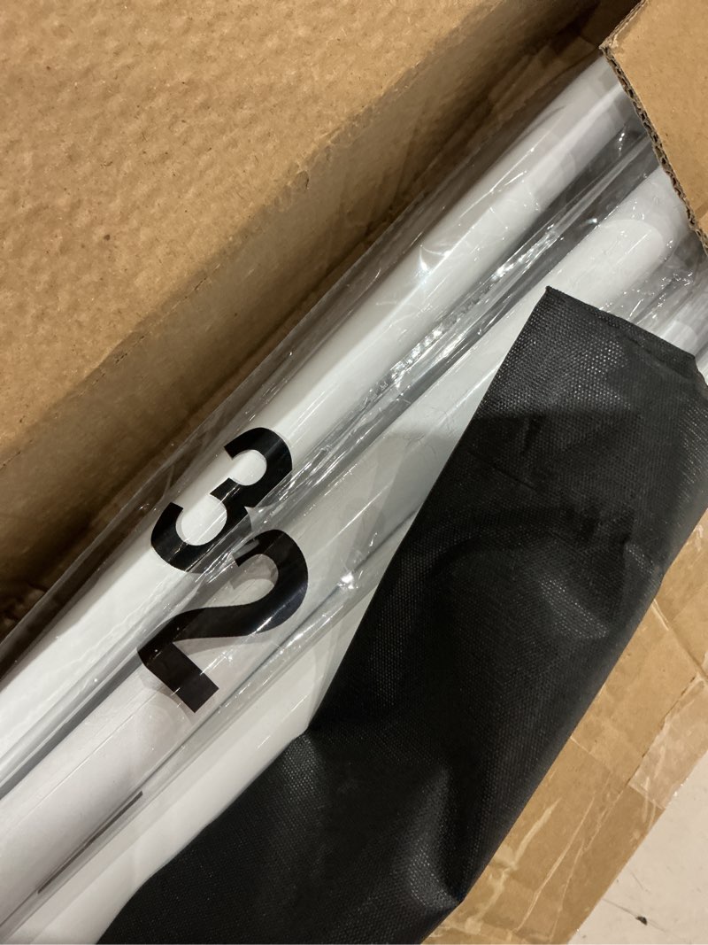 Condition photo showing Good Condition for wedding welcome sign stand, welcome to our wedding sign holder, white easel stand for sign poster with design bundle & ground stakes & leather sign hanging straps, linen sign stand for wedding decor