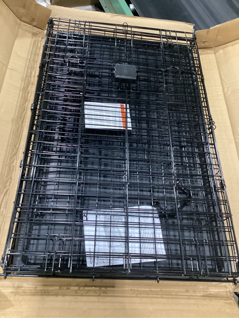 Condition photo showing New/Like New for amazon basics portable, easy to assemble, foldable metal wire dog crate with removable tray, double door, divider panel, handle, 36" x 23" x 25", black 36.0"l x 23.0"w x 25.0"h double door w/ divider