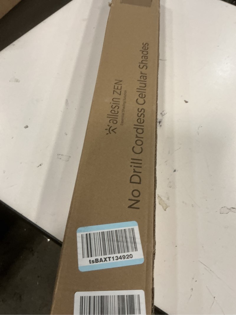 Condition photo showing New/Like New for Allesin Zen No Drill Blinds for Windows Blackout Cordless Cellular Shades Honeycomb Blinds Pull Down, Free Stop Easy Install for Home and Office, Blackout, Light Gray, 27.5" W x 64" H Light Gray-100% Blackout 27.5"W x 64"H