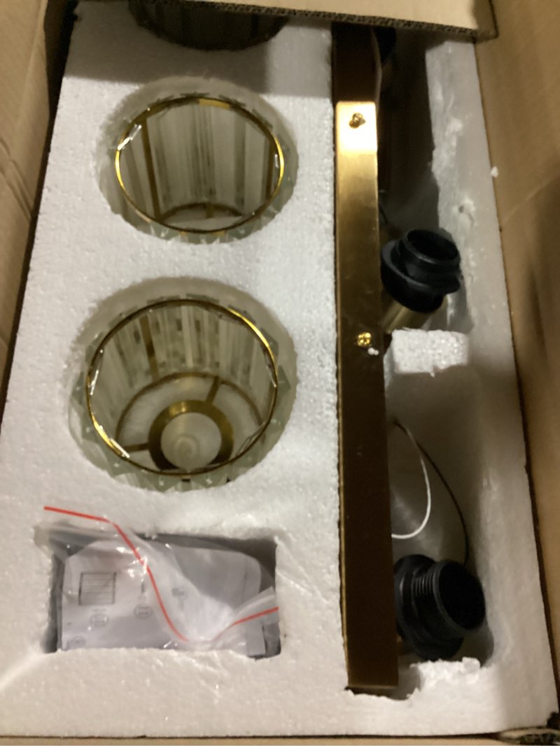 Condition photo showing Good Condition for Modern Crystal Bathroom Vanity Lights, Gold 3-Lights Bathroom Light Fixtures Over Mirror, Crystal Wall Lighting with Polished Brass Finish Gold-Round Shade 3-Light
