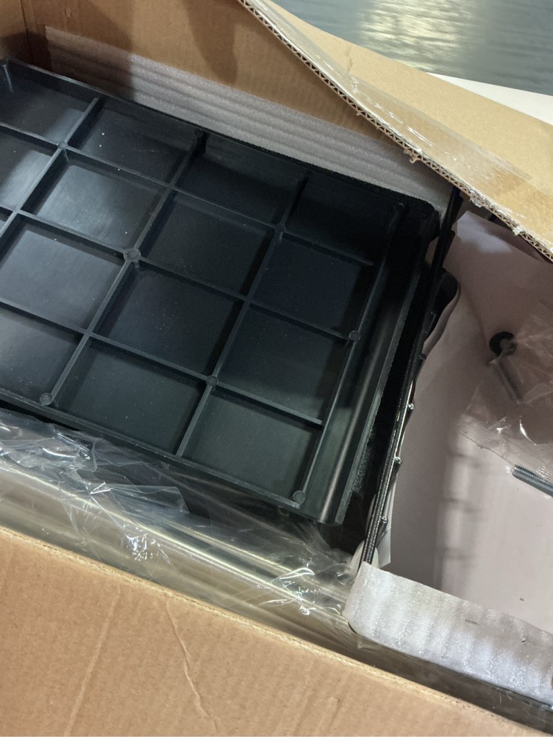 Condition photo showing Good Condition for Expandable Under Sink Organizer, 2 Tier Under Sink Shelf with 2 Removable Baskets and 6 Removable Panels for Cabinet Sink Cloakroom Wardrobe Closet Storage(Black, 17.71”-32”Length