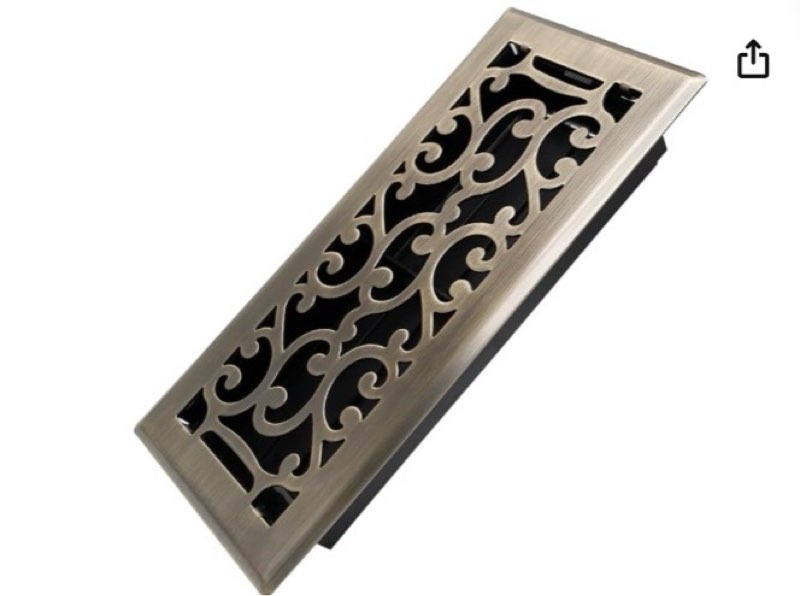 4x10 inches heavy duty walkable floor register - easy adjust air supply lever decorative floor vent covers - savannah design vent covers for home - antique brass