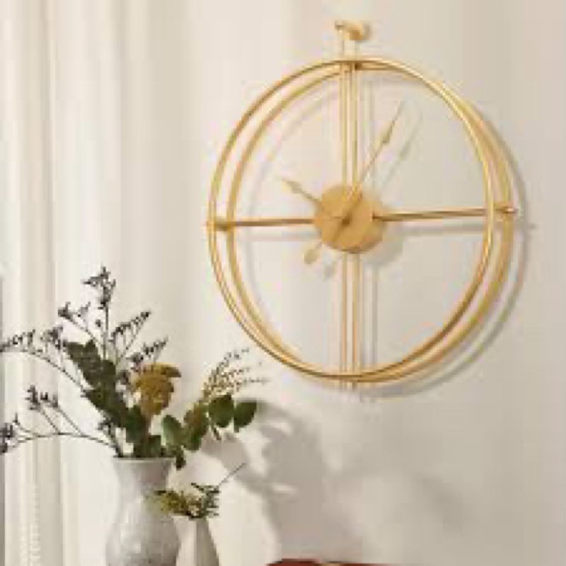 Large Wall Clock 20 Inch Gold Wall Clock Modern Metal Clock Gold Wall Clocks for Living Room Decor Minimalism Clocks Farmhouse Clock, Non Ticking Battery Operated for Bedroom Kitchen Office Home