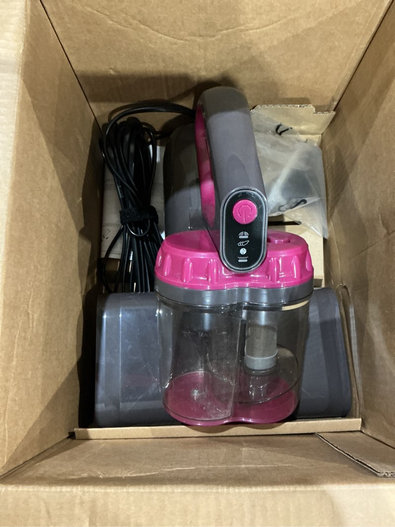Condition photo showing As Is for mattress vacuum cleaner, 17kpa 650w bed vacuum cleaner, 273nm uv-c light & ultrasonic 145°f heating, 80000 rpm/min brushroll rotation, wide suction port for pillows cribs sofa, black corded