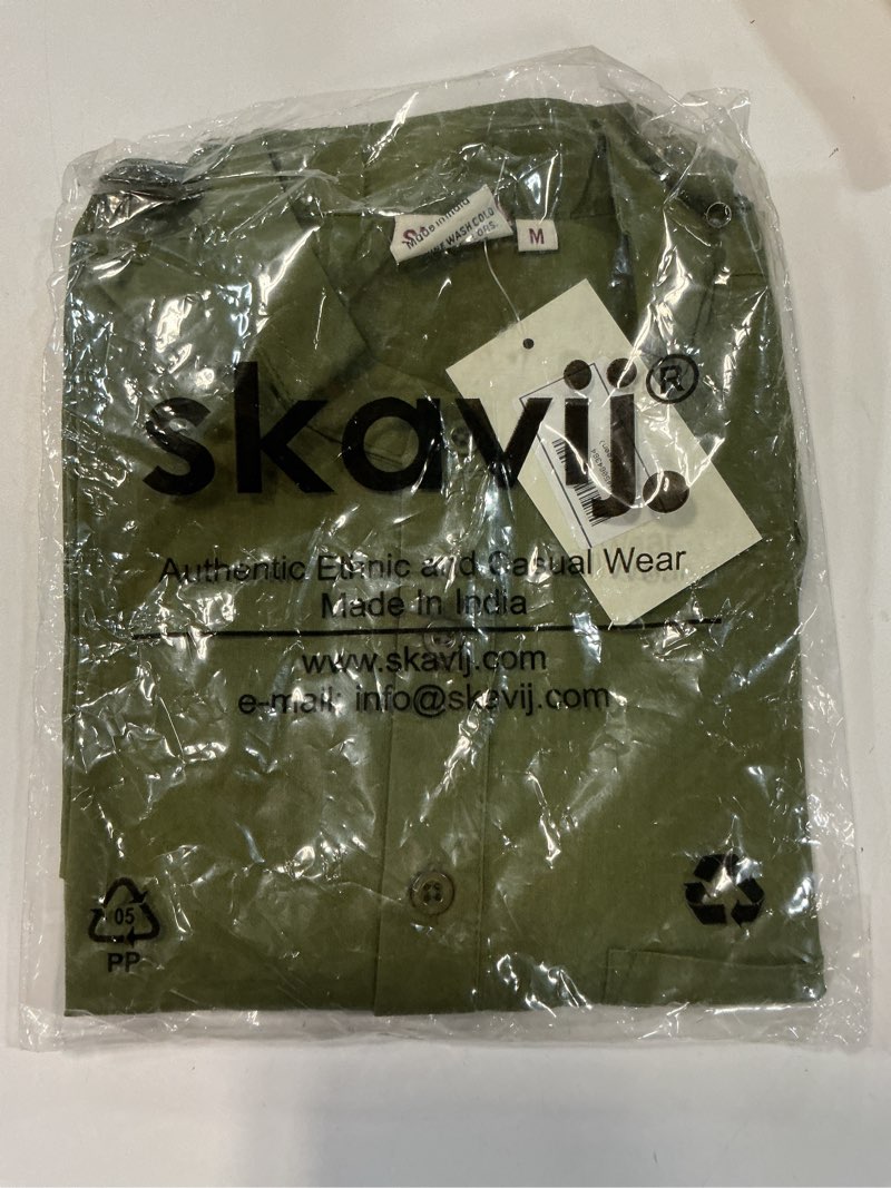 Condition photo showing New/Like New for skavij men’s pure cotton short kurta with chest pocket - solid eid & ramadan ethnic tunic large olive green. size m