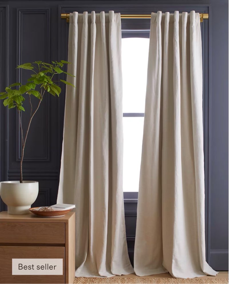 Quince 48”x108” 1 Panel Cotton Slub Room Darkening Curtain Natural