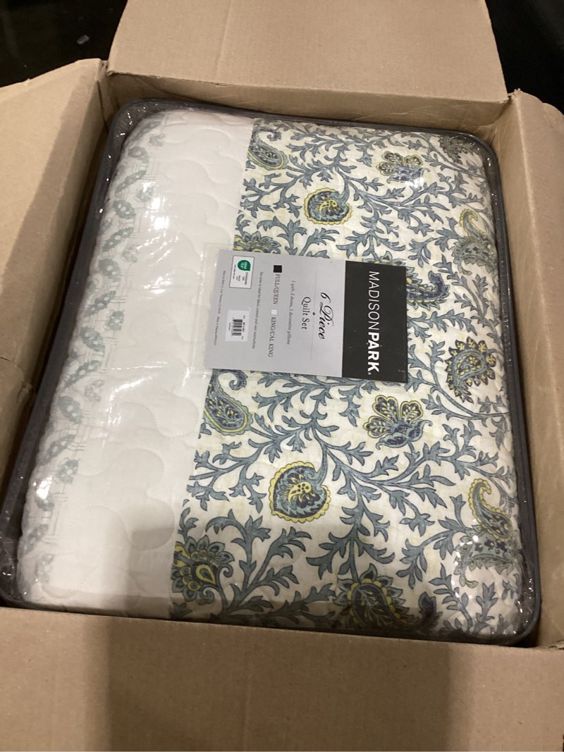 Condition photo showing New/Like New for Laura Ashley - Queen Comforter Set, Soft Cotton Bedding with Slight Texture Feel, Medium Weight for Year Round Comfort, 4 Piece Bed Set with Matching Pillowcases & Bonus Bed Skirt (Harper Sage)