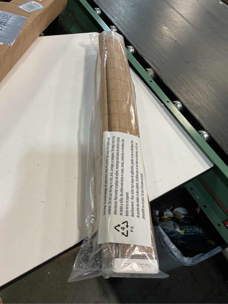 Condition photo showing New/Like New for seeye cordless bamboo roman shades, blackout natural bamboo blinds for indoor windows, roll up blind privacy shade for home, office, door, uv resistant & easy to install, 23" w x 64" h, carbonized privacy - carbonized 23"w x 64"h