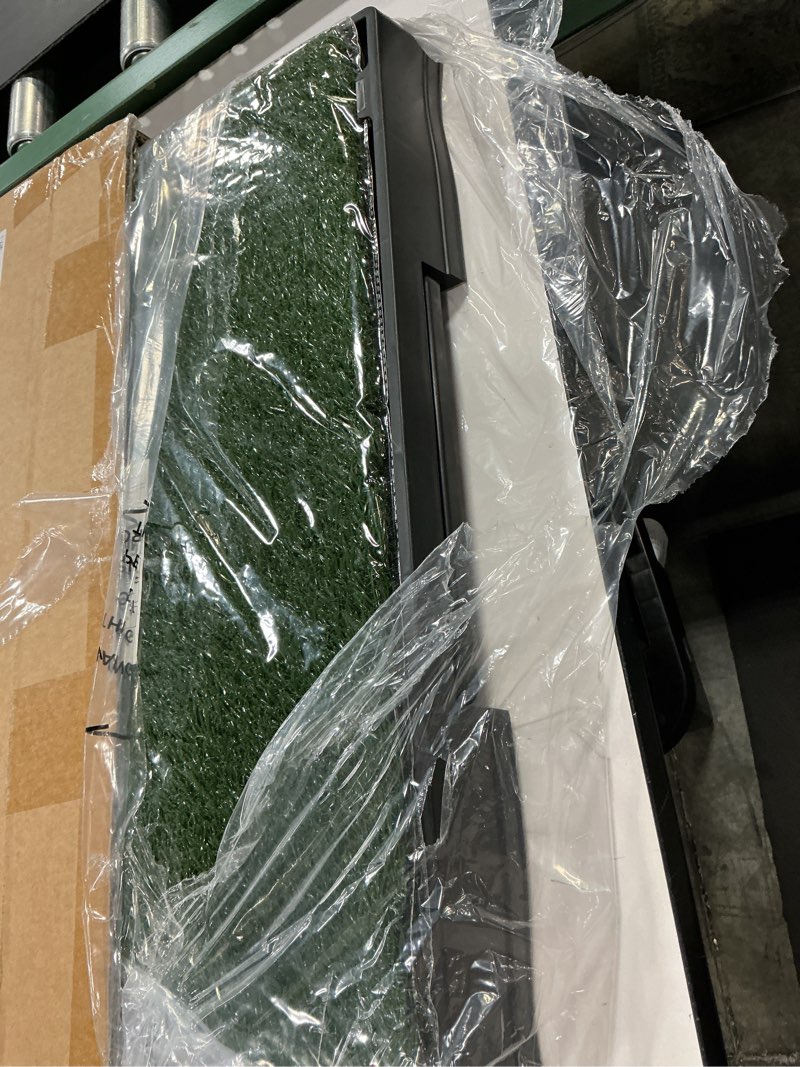 Condition photo showing Good Condition for DUMOS Dog Grass Pad with Tray, 25" x 20" Grass Pad for Dogs Potty, Reusable Artificial Grass Pee Pad for Indoor & Outdoor Use, Easy Clean with Drainage Holes, for Puppy Potty Training Green&black 25"L x 20"W