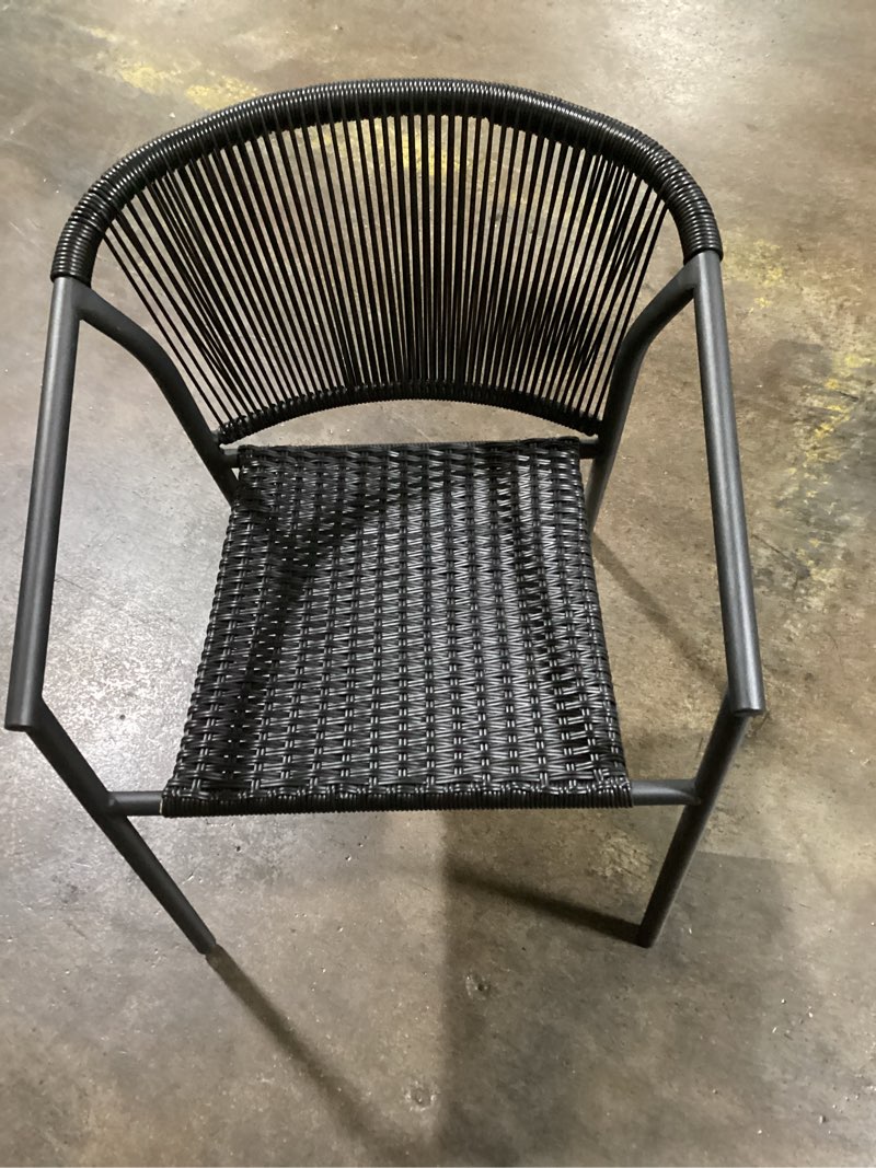Condition photo showing Good Condition for style selections pelham bay wicker stackable black steel frame stationary dining chair