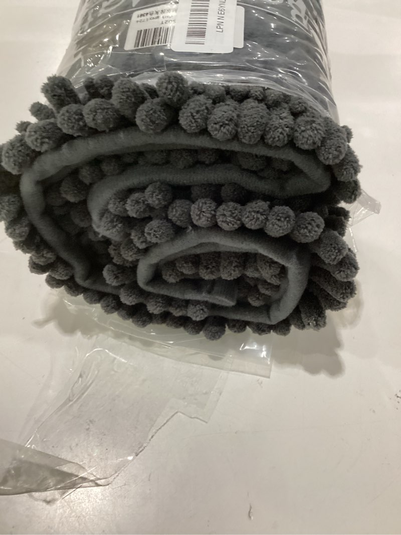 Condition photo showing As Is for bathroom rugs non slip washable, extra thick soft chenille absorbent bath mat, high density barrier non slip backing, quick dry plush shaggy floor carpet for tub&shower 24x17, darkgrey 24" x 17"(small bathroom rug) dark grey