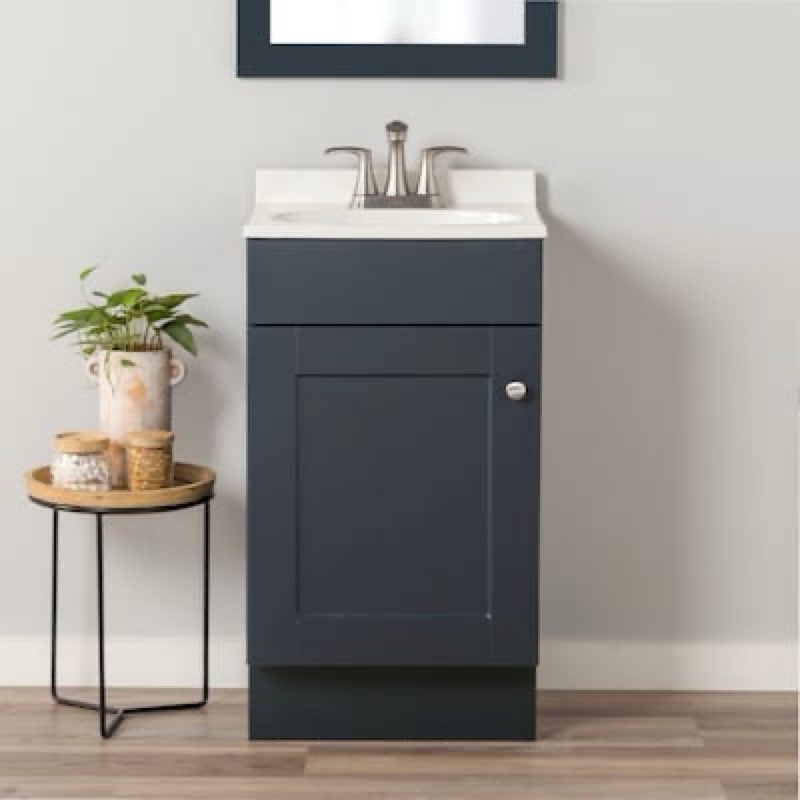 project source dover 18-in navy blue single sink bathroom vanity with white cultured marble top