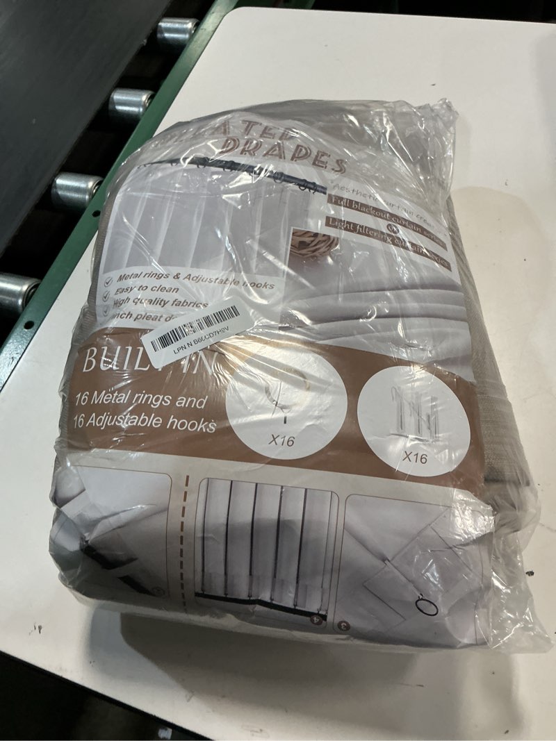 Condition photo showing Good Condition for flax linen greyish beige light blocking curtains 90 inches long 2 panels set for dining room, neutral memory shape pleated blackout heavy duty curtain with hooks ceiling track patio door drape 7-1/2ft burlywood birch 40"w x 90"l (pack of 2)