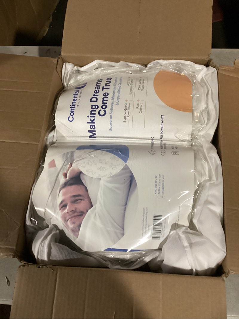 Condition photo showing Good Condition for Continental Bedding | Serenity Goose Down Pillow | 700 Fill Power Hungarian White Down | 400TC Cotton Damask Shell | Made in USA | Standard, Medium with Protector Medium Standard, Medium with Protector