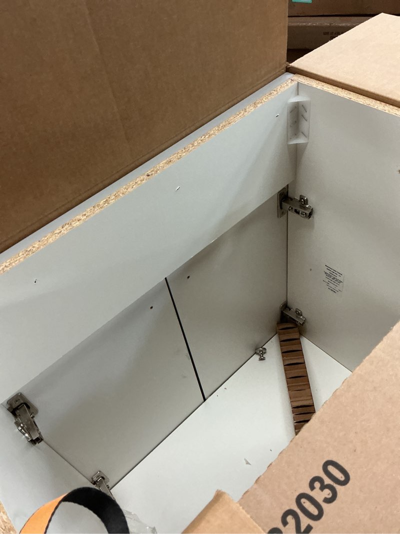 Condition photo showing As Is for (incomplete missing top)project source 24-in gray single sink bathroom vanity with white cultured marble top