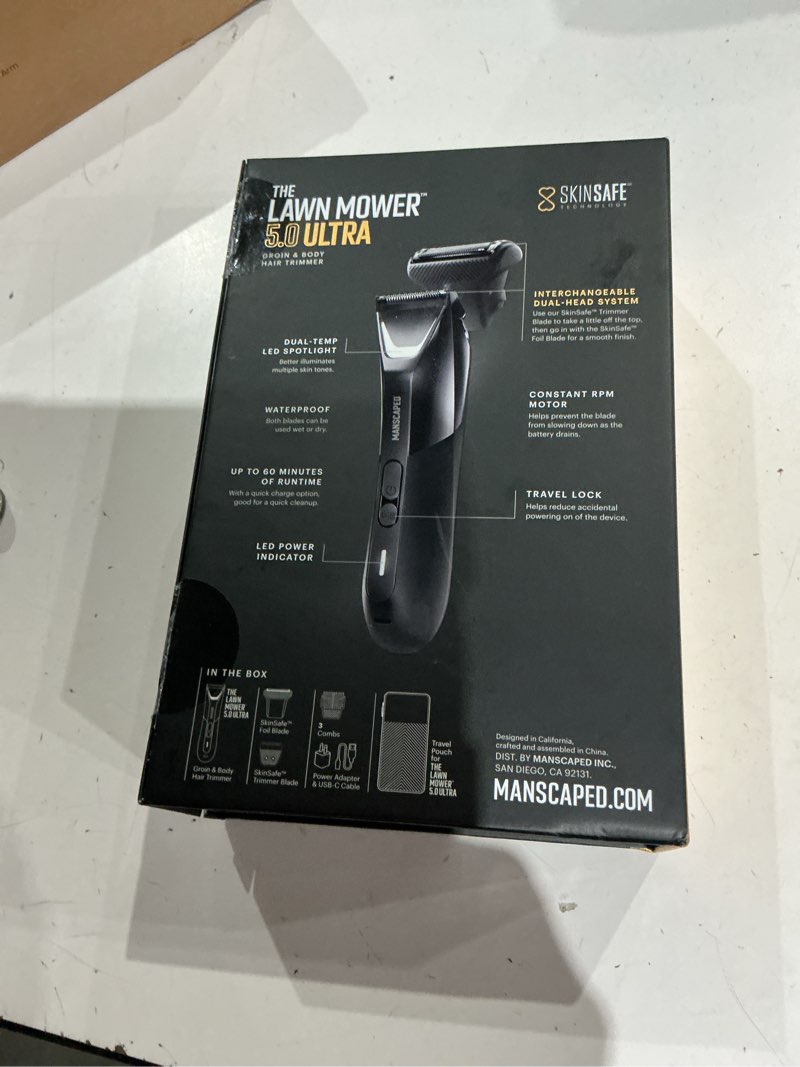 Condition photo showing Good Condition for manscaped® the lawn mower® 5.0 ultra groin & body hair trimmer – dual-head skinsafe® trimmer & foil blades, waterproof wet/dry groomer, usb-c rechargeable with travel case, men’s ball shaver, black tuxedo black