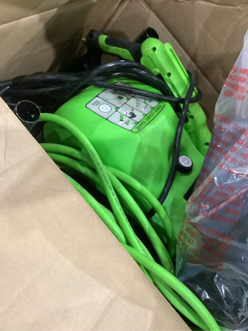 Condition photo showing As Is for greenworks 2500-psi 2-gpm cold water electric pressure washer with 5 spray tips