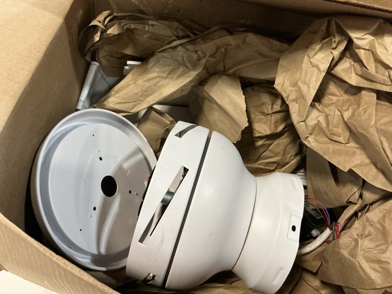 Condition photo showing As Is for 42 Inch White Ceiling Fans with Lights and Remote, LED Low Profile Flush Mount Ceiling Fan for Bedroom, Living Room, Patio, Quiet DC Motor, 5 Blades White 42 Inch