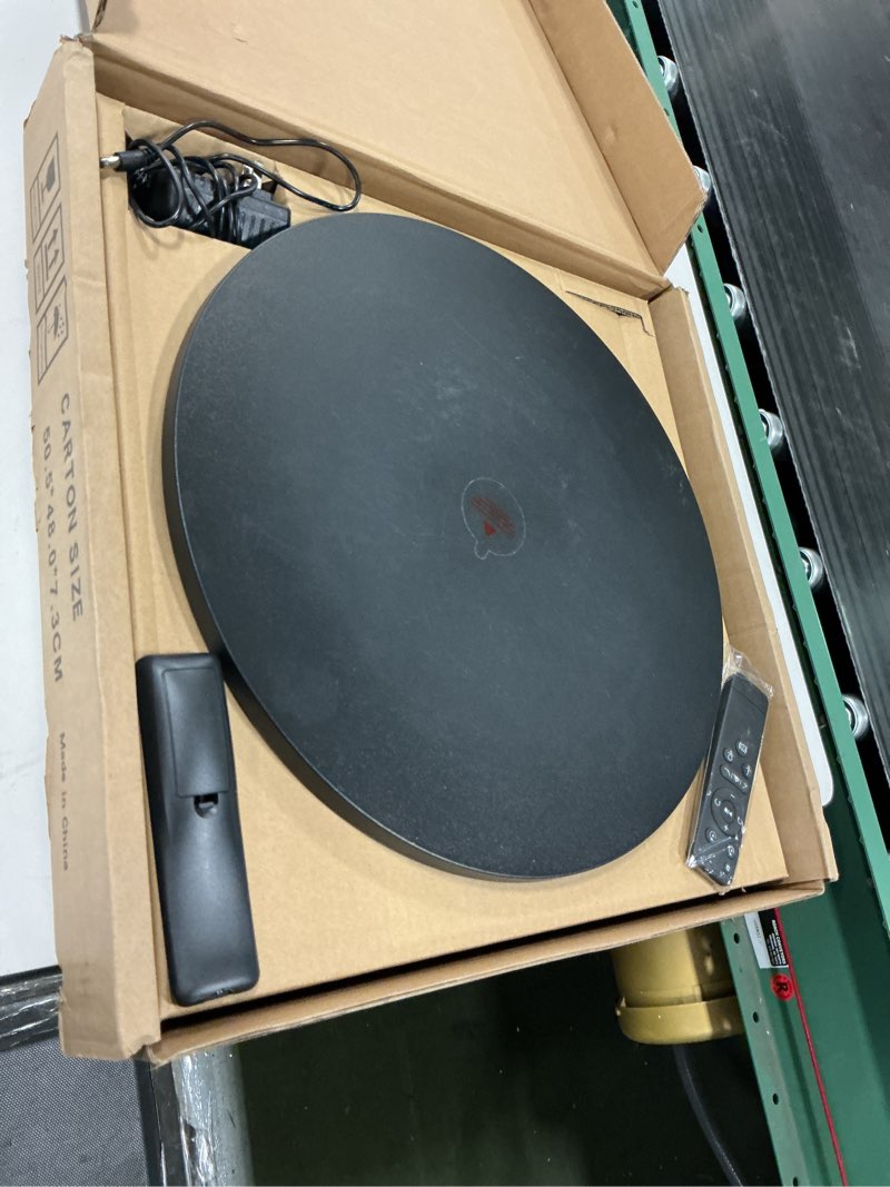 Condition photo showing As Is for JAYEGT Motorized Rotating Display Stand, 350Lbs Load?360 Degree Electric Rotating Potography Turntable for Products Display?Live Show? Remote Control +5 Colors Backgrounds (Black/16.5inch /Wired)