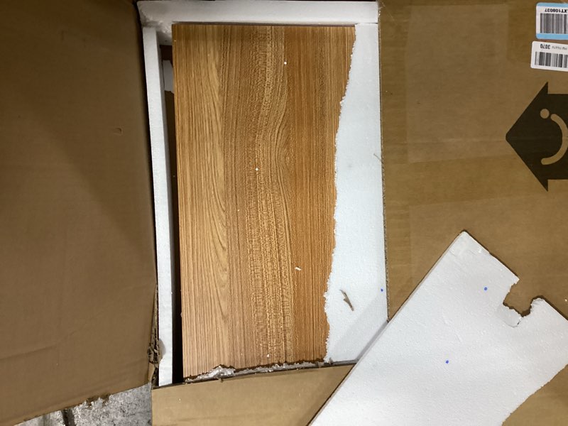 Condition photo showing Good Condition for Need Folding Computer Desk - 39.4 Inch Foldable Office Writing Work Study Kids Student Teacher Home Bedroom Table for Small Space, Teak & Black 39.4 inches Teak & Black