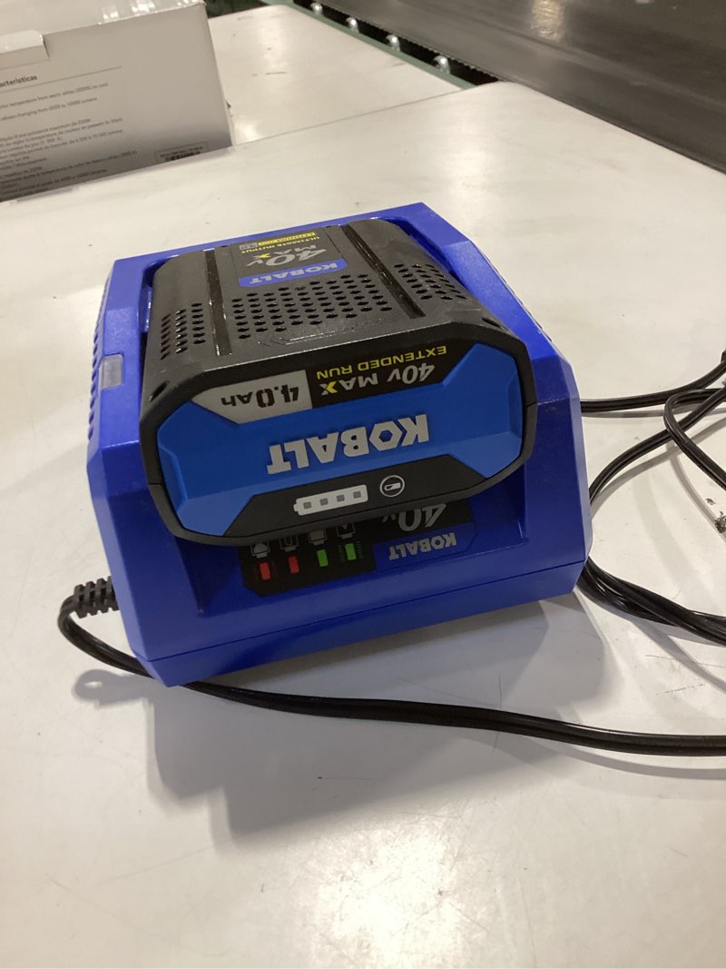 Condition photo showing As Is for kobalt 40v max 4.0 ah extended run battery + charger kit fast charging
