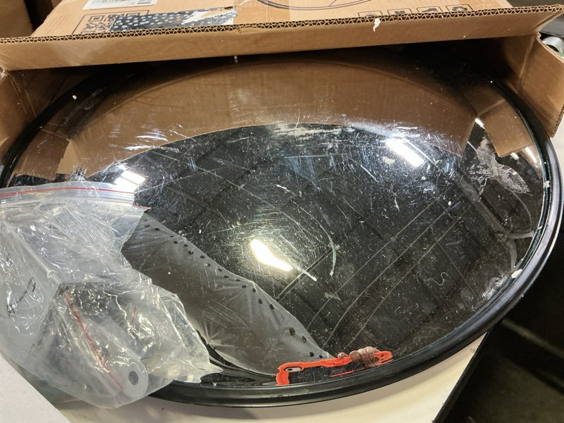 Condition photo showing As Is for besea 24 inch black convex mirrror traffic mirror, wall mounted security mirror, safety blind spot round mirror for garage warehouse mall home office indoor with clear view 24 inch black 1