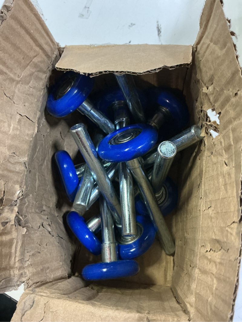 Condition photo showing As Is for 12 Pack 1.8 Inch Nylon Sealed Garage Door Rollers, Quiet/Durable and High Load, High Performance Bearing, Blue, by GENHAKON.