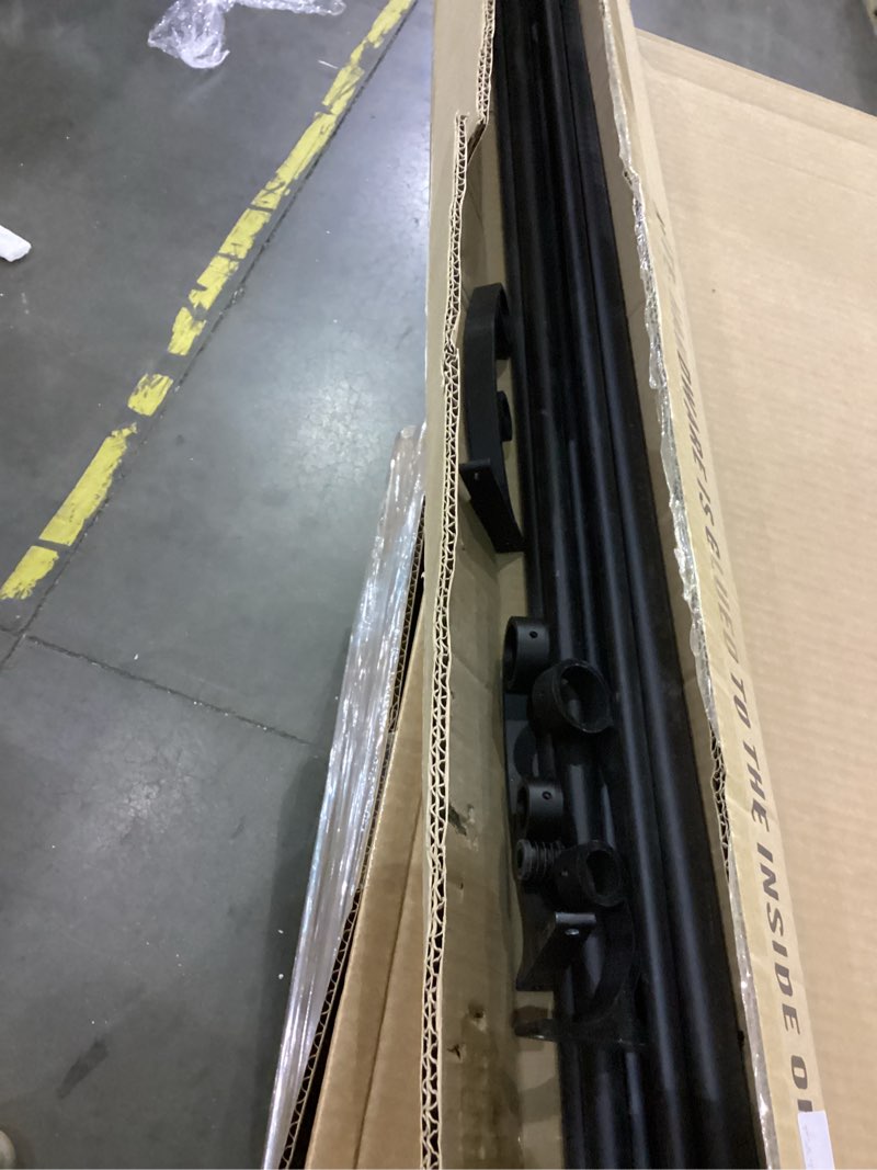 Condition photo showing Good Condition for Double Drapery Curtain Rods, 72-144” Telescoping Curtain Rod with 1inch large rod and 5/8inch small rod, Modern Round Style Finials, Matte Black Matte Black 72-144"