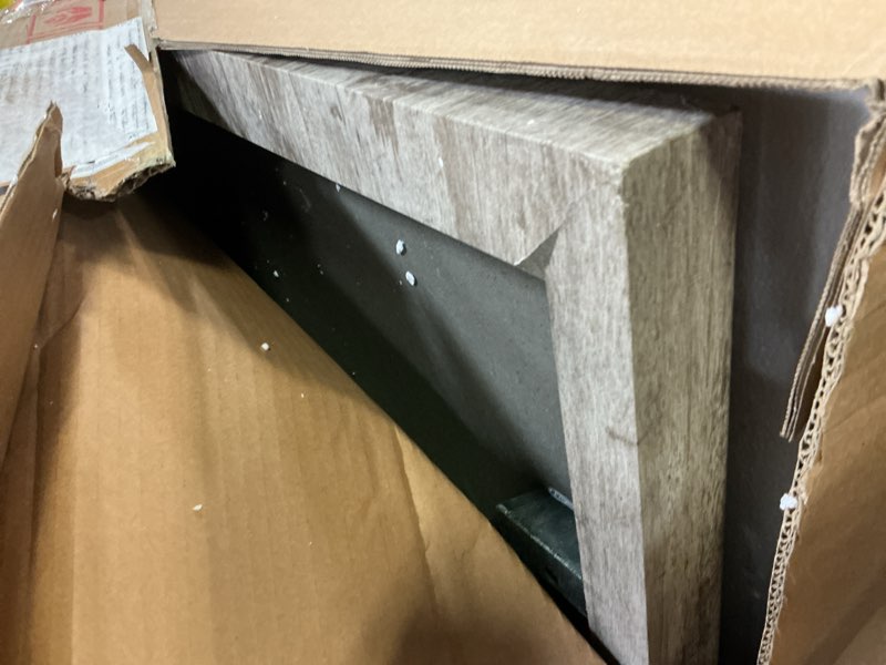 Condition photo showing Good Condition for Roundhill Furniture Athens Contemporary Wood Shelf Coffee Table, Weathered Gray and Beige