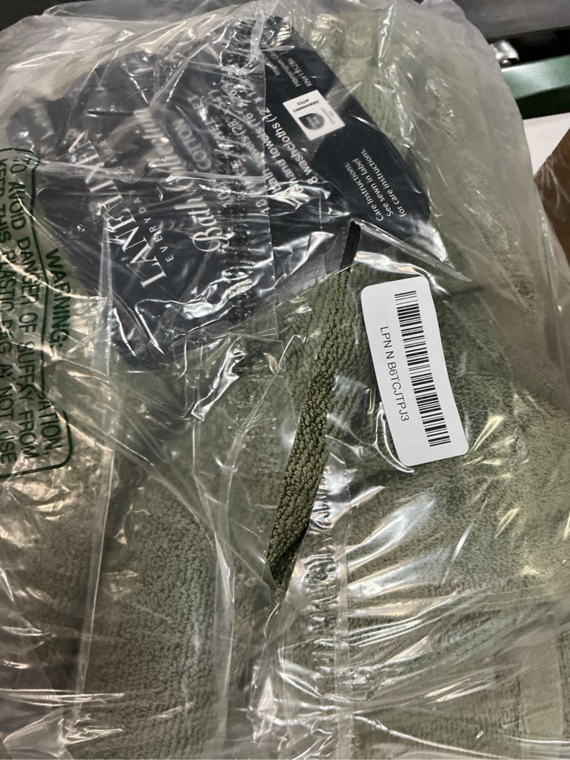 Condition photo showing Good Condition for lane linen 100% cotton bath towel set of 18 - softer, high absorbency & durable - 4 bath, 8 wash cloth, 6 hand towels for bathroom - premium look, spa quality, solid dyed towels - oil green 07: oil green 18 piece towel set