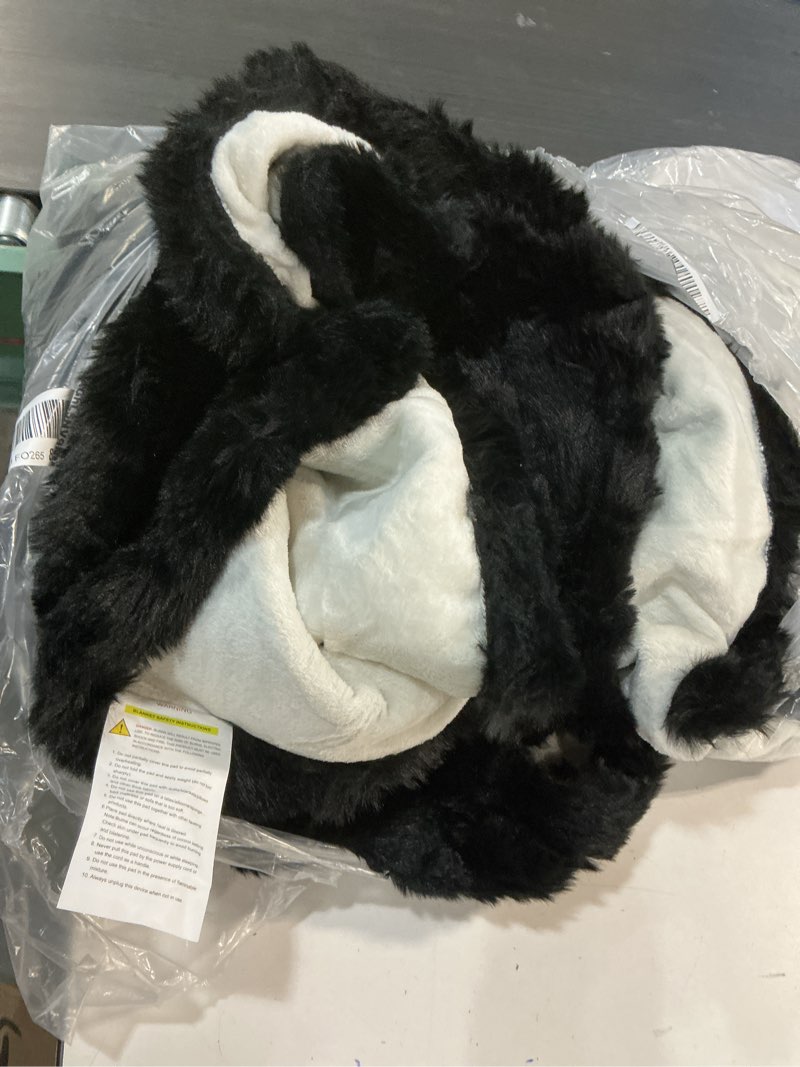 Condition photo showing As Is for IUUI Electric Heated Blanket Throw 50''x60'',Luxury Faux Rabbit Fur Heating Throw Blankets,Fast Heating with 1/2/4/6/8/10 Hours,Overheat Protection, Quick Heating, Memory Function, Gift-Ready Design Black Throw 50" x 60"