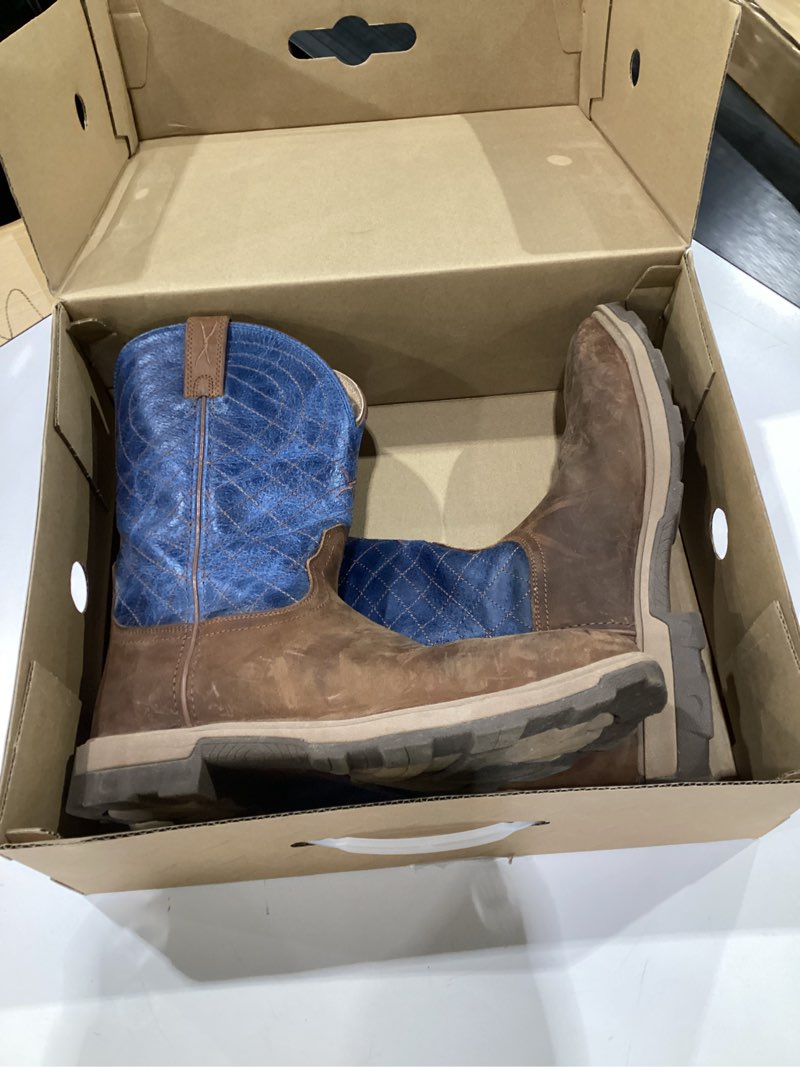 Condition photo showing Good Condition for Twisted X Men's 11\" Pull On Nano Composite Toe UltraLite X Western Work Boot Mocha & Denim 9.5 Wide, USED