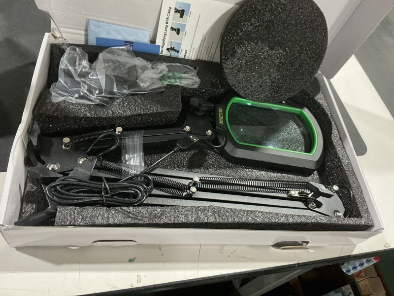 Condition photo showing Good Condition for 12X Ultra Long 3-Section Swing Arm Lighted Magnifying Glass, NUEYiO 5.3* 3.2" Rectangle Large Magnifier Lamp with Stand, 5 Color Modes LED, 4-way Metal Clip on Workbench Light for Reading Hobby Craft 12x Green 3-section Arm