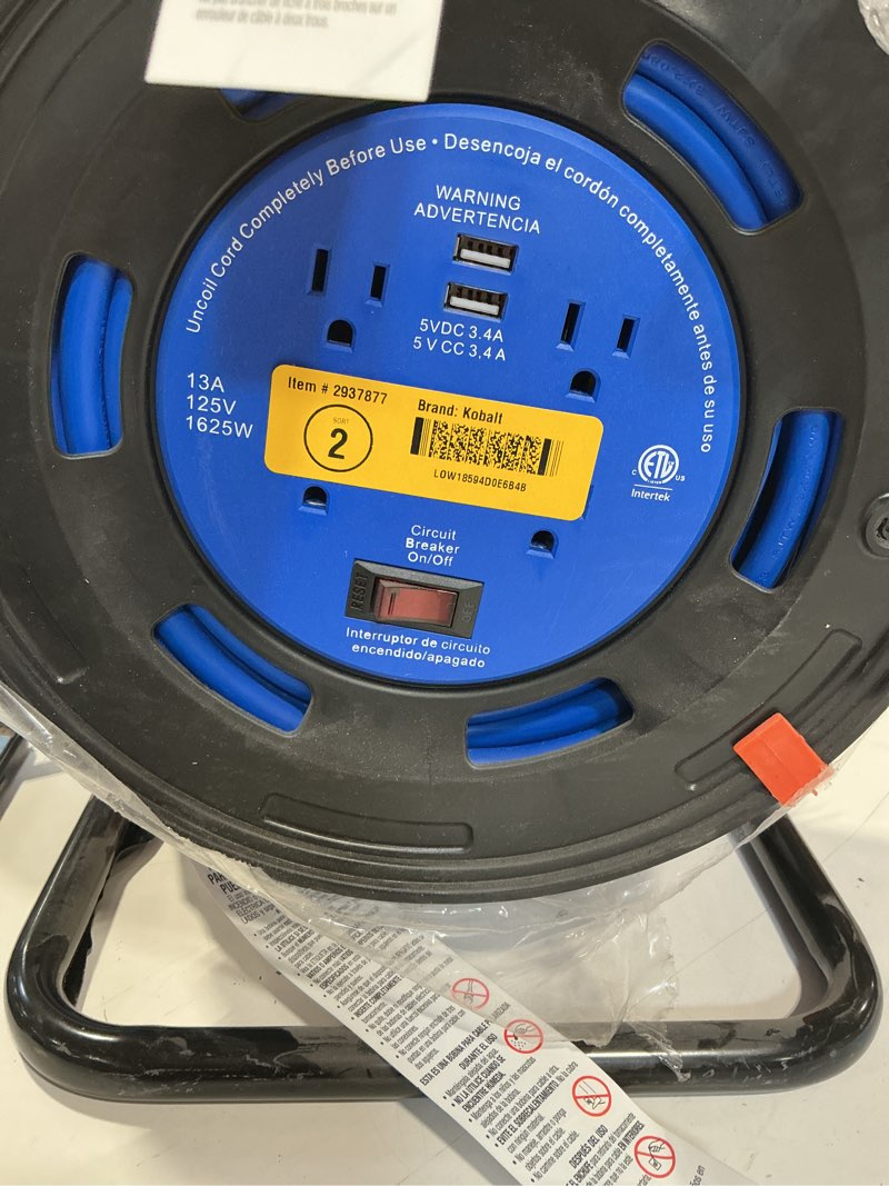 Condition photo showing Good Condition for 80 ft retractable extension cord reel, 14awg heavy duty power cord with 4 grounded outlets, usb-a & usb-c ports, 13a 1625w, portable hand crank for indoor outdoor use, etl listed u80acr06 80ft