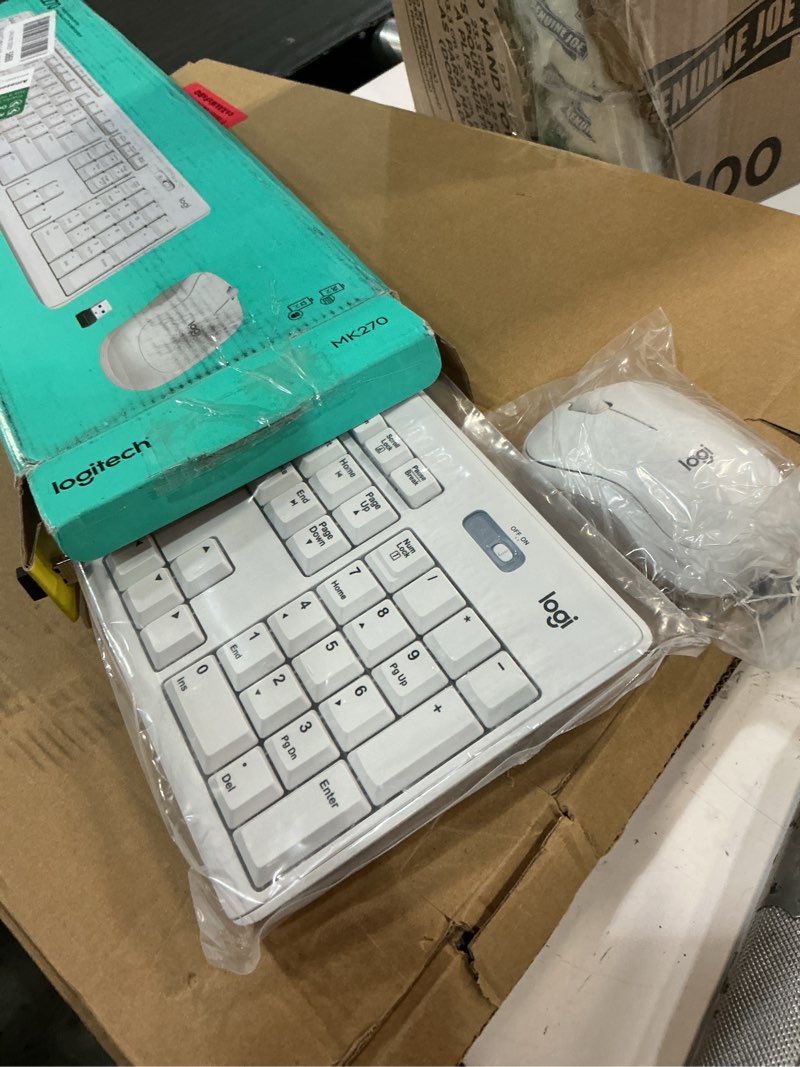 Condition photo showing New/Like New for logitech mk270 wireless keyboard and mouse combo for windows, 2.4 ghz wireless, compact mouse, 8 multimedia and shortcut keys, 2-year battery life, for pc, laptop - off white