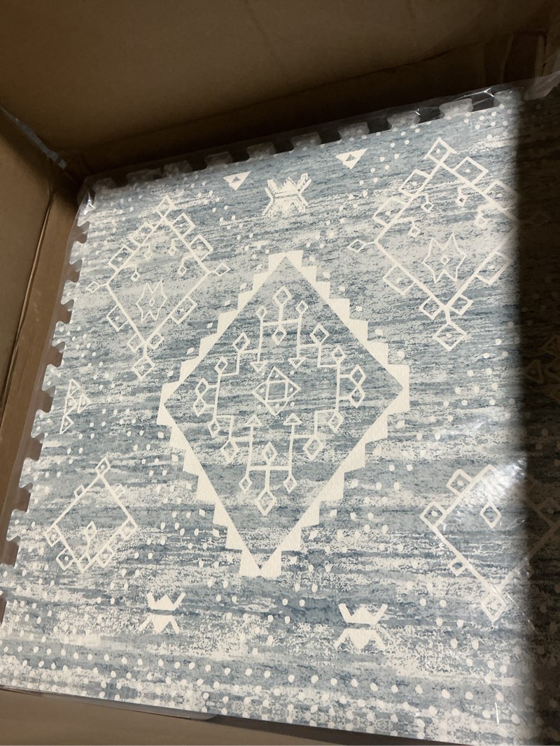 Condition photo showing Good Condition for house of noa play mat – 4x6 indigo ula – set of 6 tiles – cushioned eva foam play mat for floor, soft interlocking mats for hard floors indigo 4' x 6'