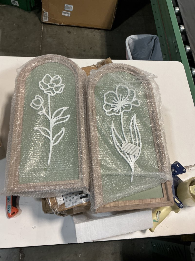 Condition photo showing New/Like New for Parlor Boudoir 3D Wooden Floral Wall Art, Sage Green Boho Wall Decor, Rustic Farmhouse Hanging for Bathroom, Bedroom, Living Room or Kitchen (Set of 2) Sage-2 Arch