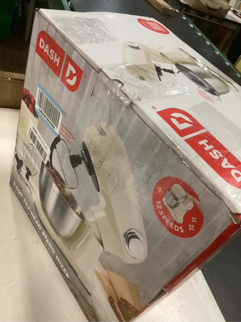 Condition photo showing New/Like New for dash 3.5qt tilt-head stand mixer - electric stand mixer with stainless steel bowl and splash guard for baking - cream, 3.5-quart 3.5 quart cream