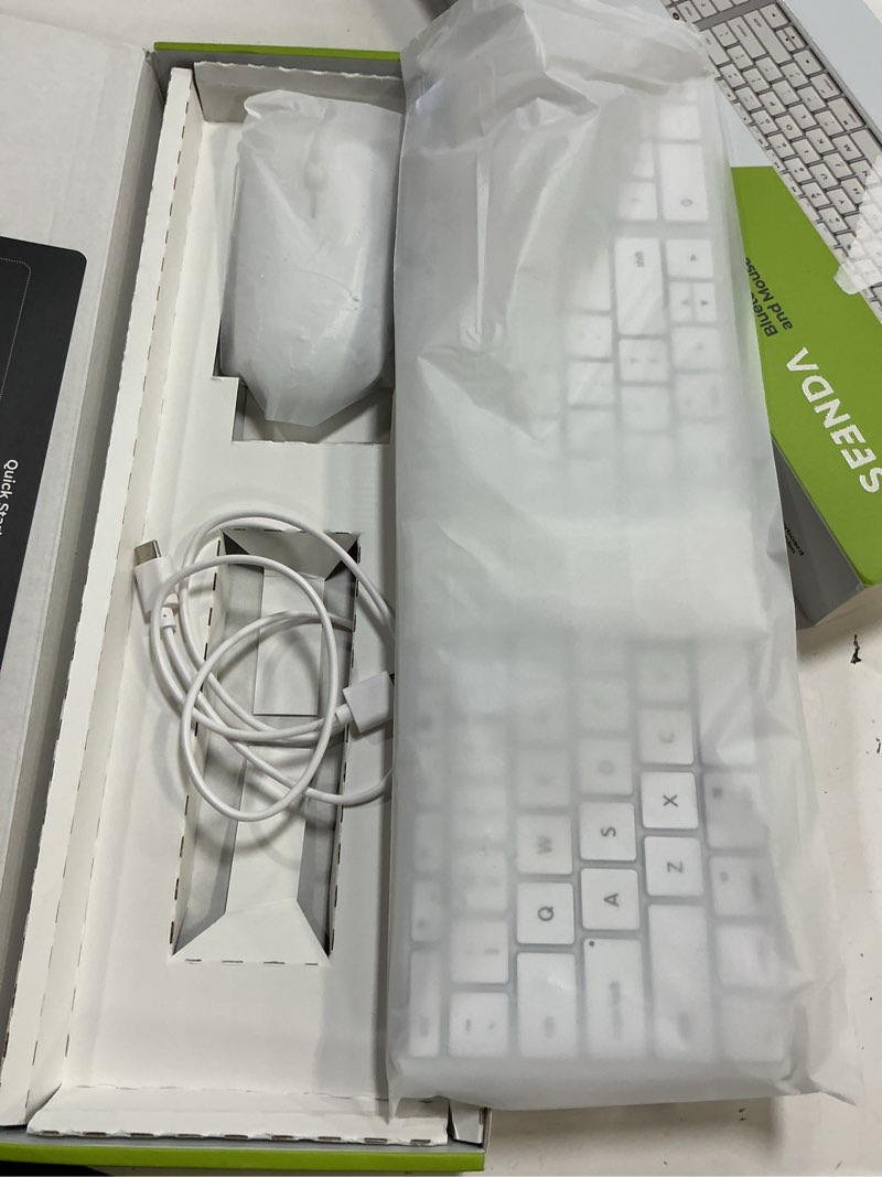 Condition photo showing Good Condition for seenda bluetooth keyboard and mouse combo for mac, skm64-2 rechargeable silent wireless keyboard mouse compact slim, 3 multi-device connection, compatible for mac macbook pro/air ipad, white silver