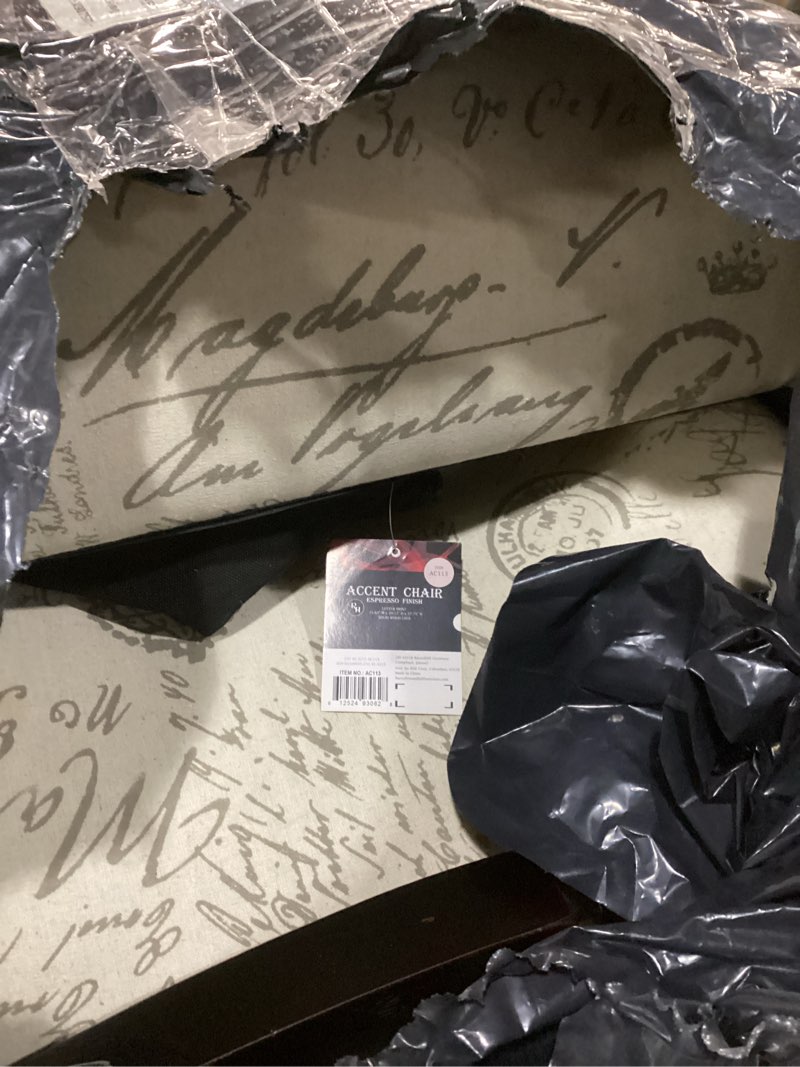 Condition photo showing As Is for Roundhill Furniture Capa Print Fabric Armless Contemporary Accent Chair, Script