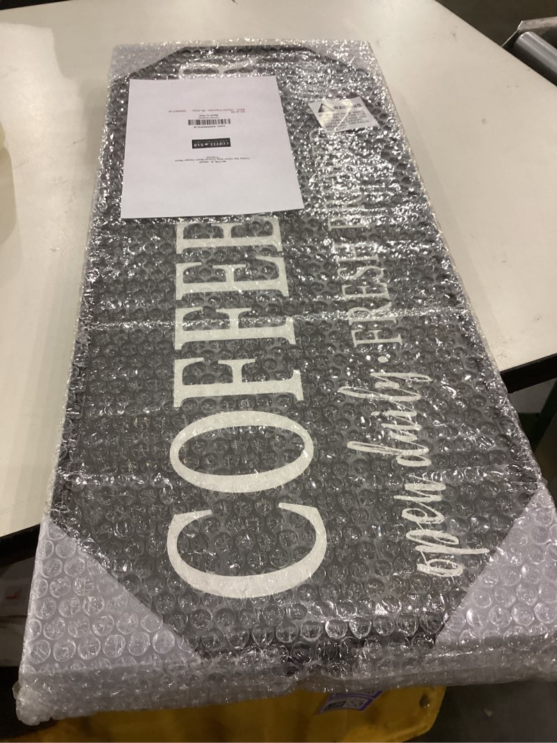Condition photo showing New/Like New for Stupell Industries Coffee Bar Open Sign Casual Black Design, Design by Lettered and Lined Black Framed 24"L x 1.5"W